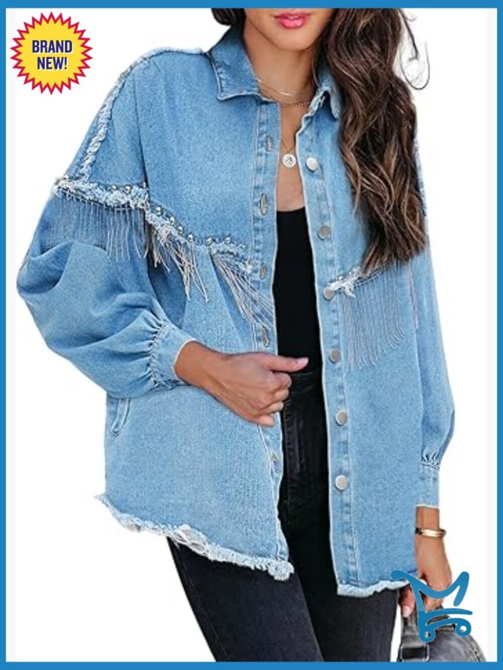 Oversized Fringe Denim Jacket with Tassels Cowgirl Western Country Concert